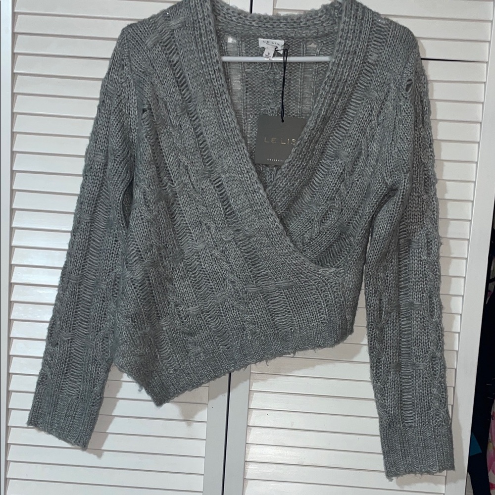 Le Lis Charcoal V-Neck Cable Sweater